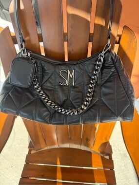 Steve Madden Black Quilted Shoulder Bag Chain Strap Y2K